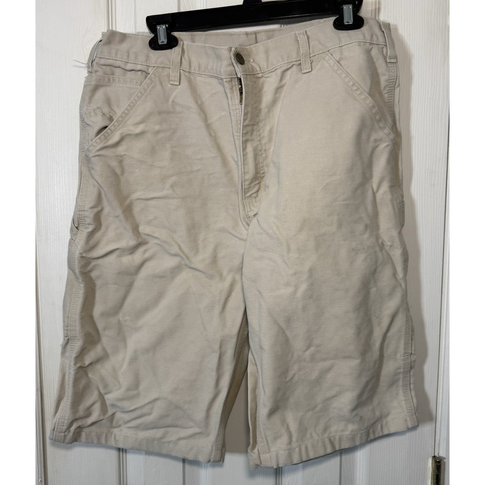 Carhartt B144 TAN Mens Canvas Utility Work Carpenter Beige Shorts Size 34 Flaws